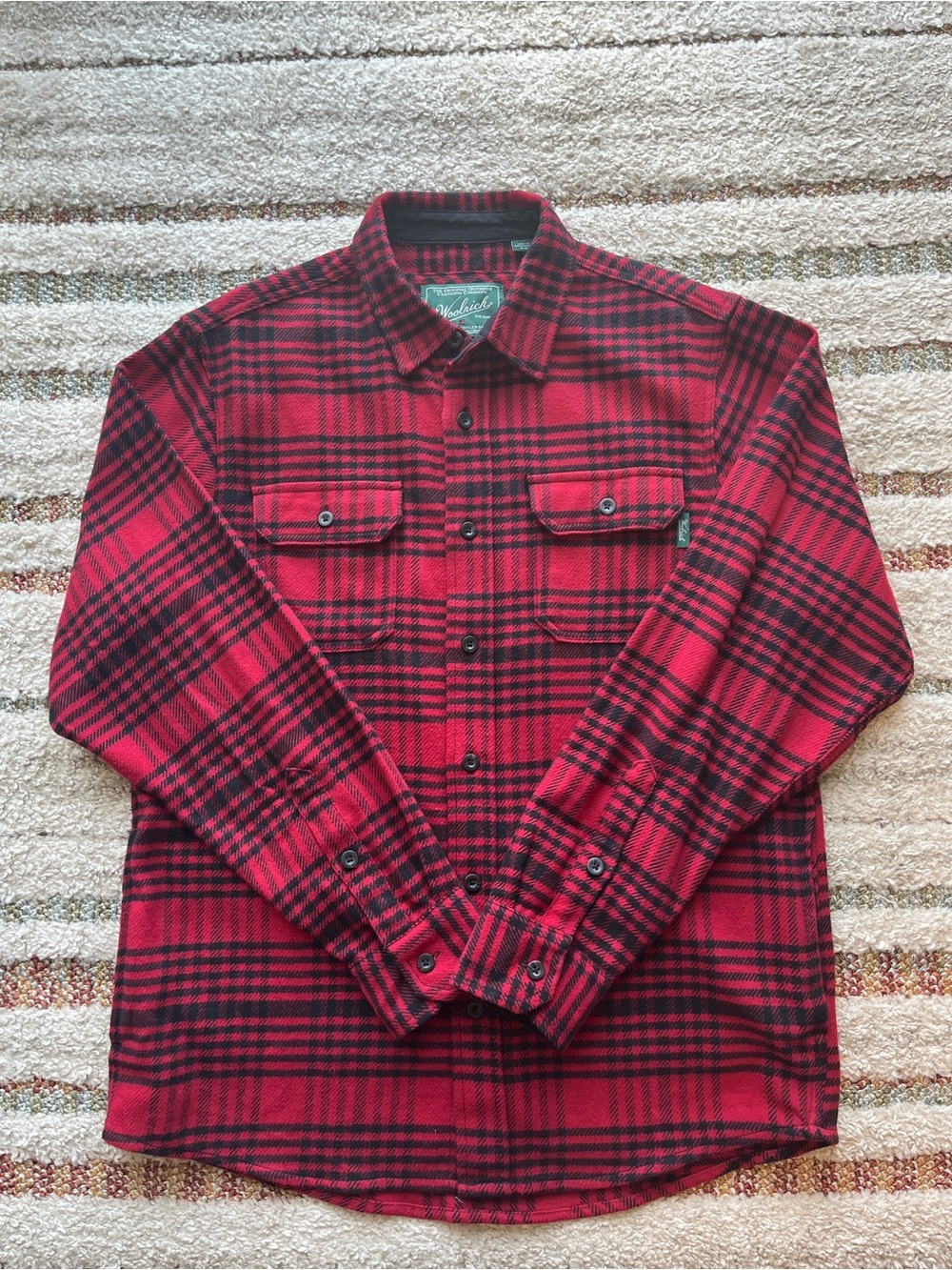 Woolrich Red and Black Plaid Flannel Shirt Jacket with Pockets - Picture 3 of 10